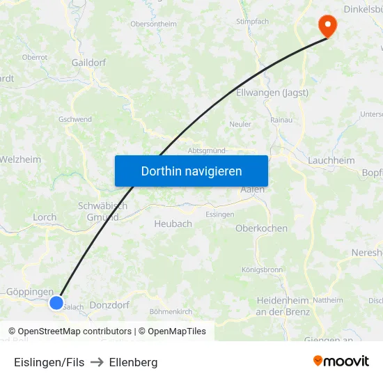 Eislingen/Fils to Ellenberg map