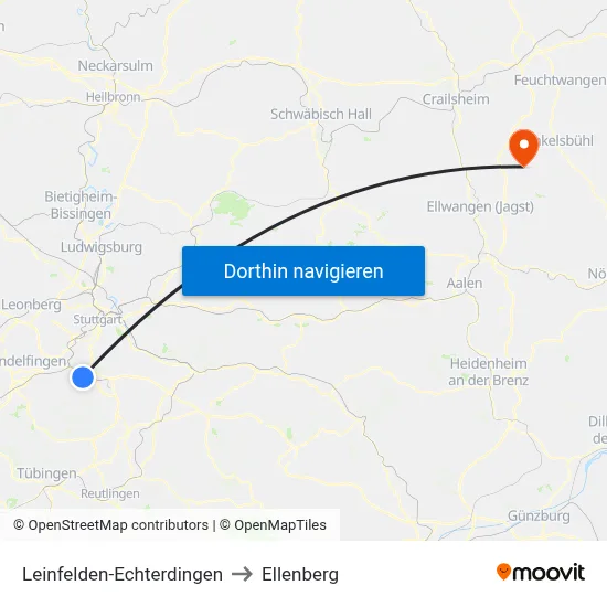 Leinfelden-Echterdingen to Ellenberg map