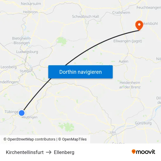 Kirchentellinsfurt to Ellenberg map