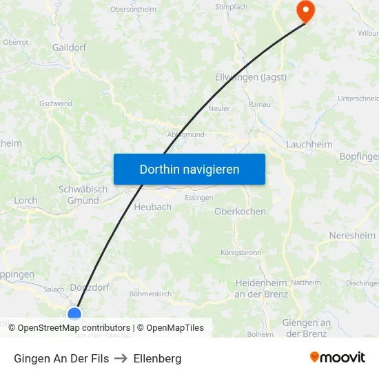 Gingen An Der Fils to Ellenberg map