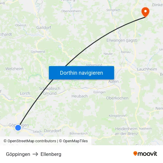 Göppingen to Ellenberg map