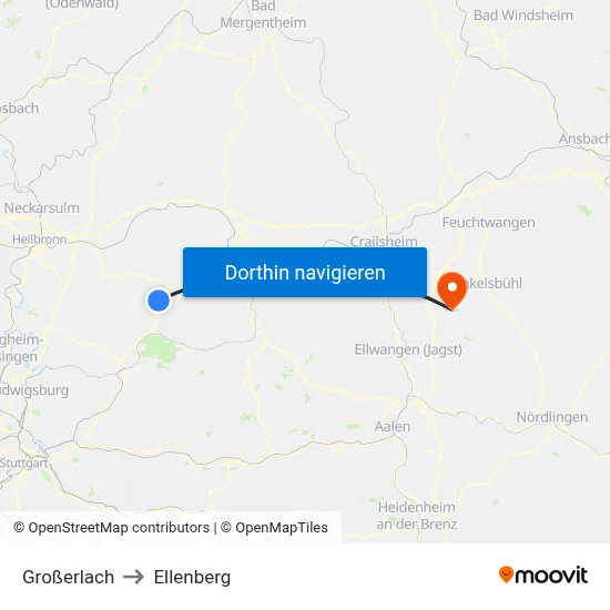Großerlach to Ellenberg map