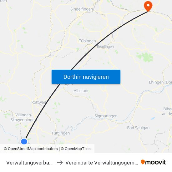 Verwaltungsverband Donaueschingen to Vereinbarte Verwaltungsgemeinschaft Der Stadt Uhingen map