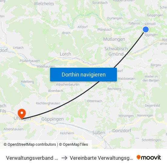 Verwaltungsverband Leintal-Frickenhofer Höhe to Vereinbarte Verwaltungsgemeinschaft Der Stadt Uhingen map