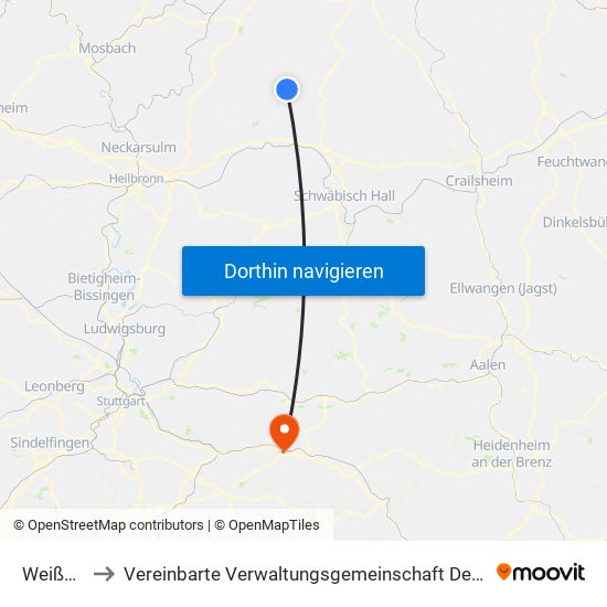 Weißbach to Vereinbarte Verwaltungsgemeinschaft Der Stadt Uhingen map