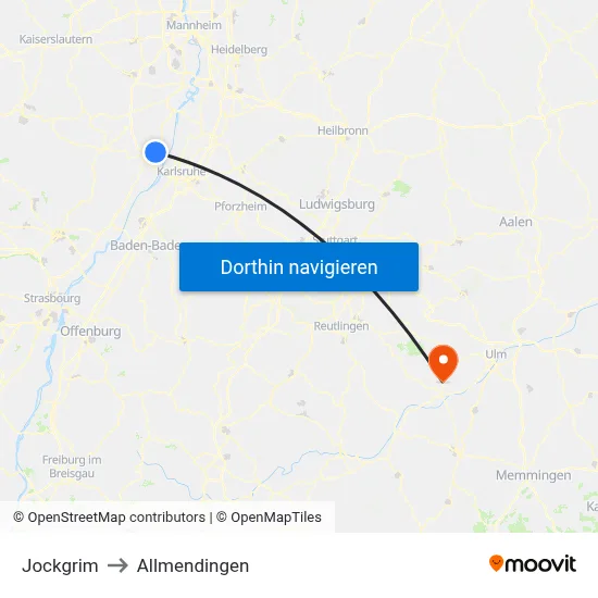 Jockgrim to Allmendingen map