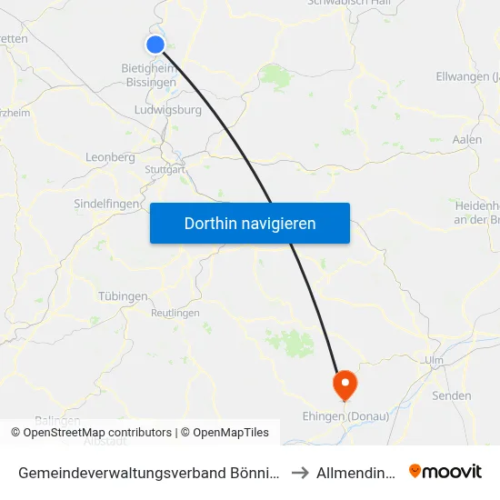 Gemeindeverwaltungsverband Bönnigheim to Allmendingen map