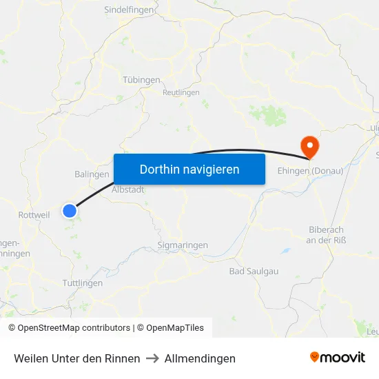 Weilen Unter den Rinnen to Allmendingen map