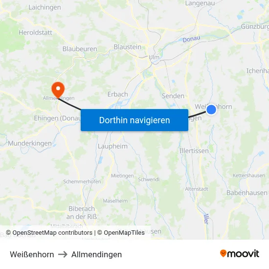 Weißenhorn to Allmendingen map