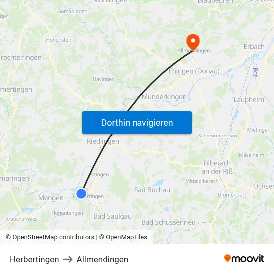 Herbertingen to Allmendingen map