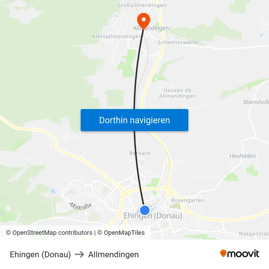 Ehingen (Donau) to Allmendingen map