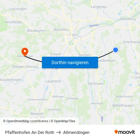 Pfaffenhofen An Der Roth to Allmendingen map