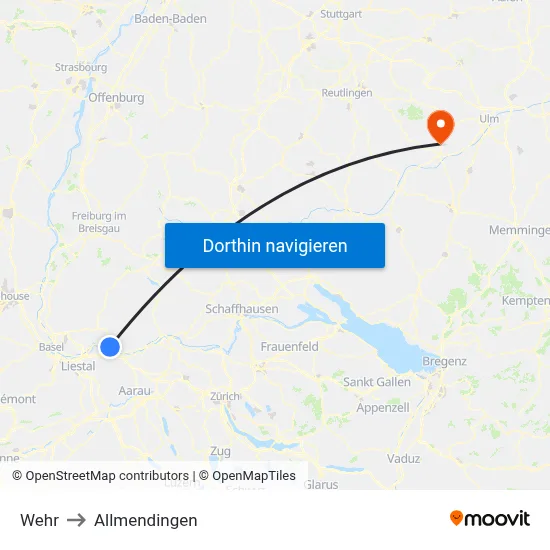 Wehr to Allmendingen map