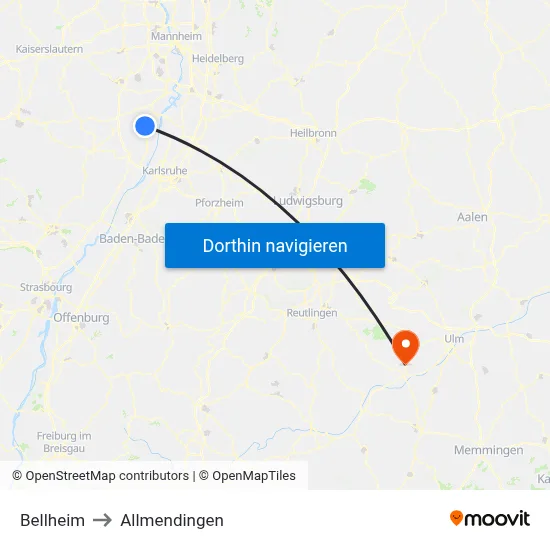 Bellheim to Allmendingen map