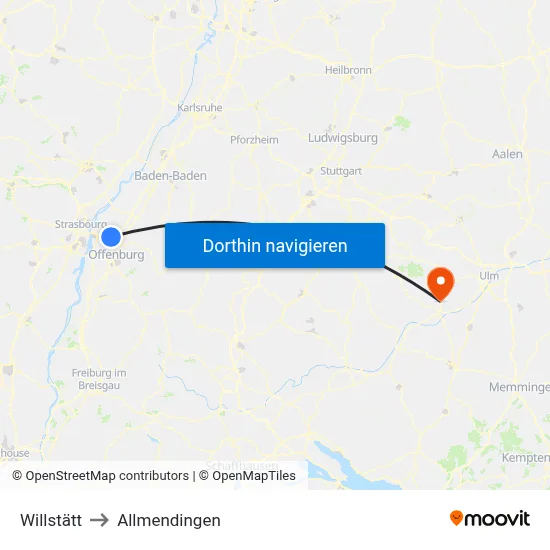 Willstätt to Allmendingen map