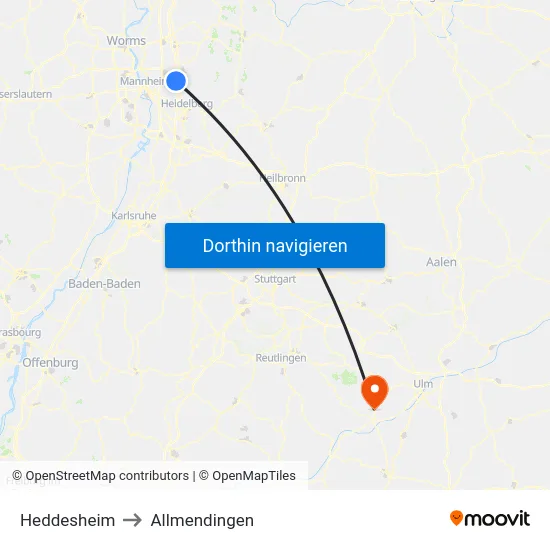 Heddesheim to Allmendingen map