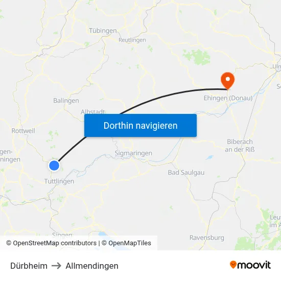 Dürbheim to Allmendingen map