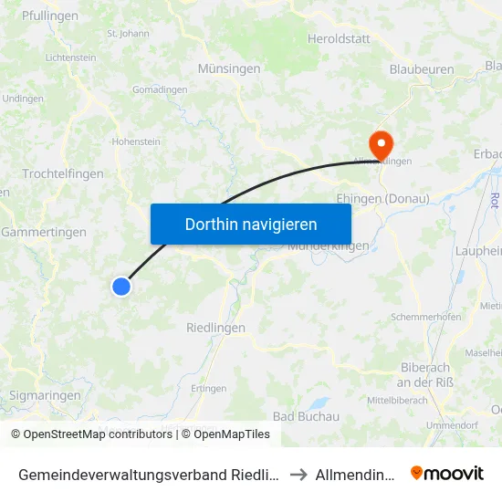 Gemeindeverwaltungsverband Riedlingen to Allmendingen map