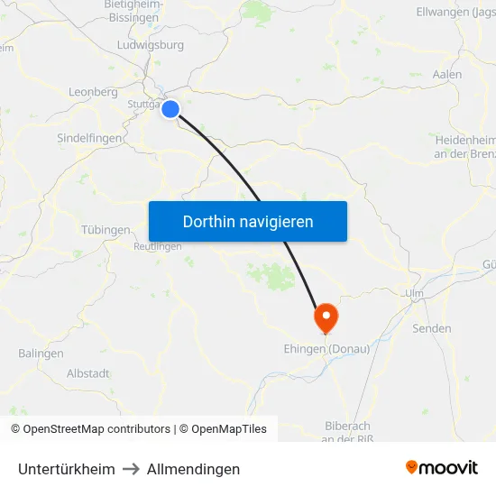 Untertürkheim to Allmendingen map