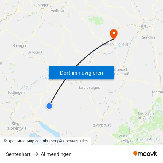 Sentenhart to Allmendingen map