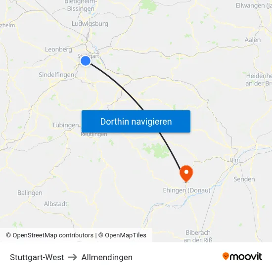Stuttgart-West to Allmendingen map