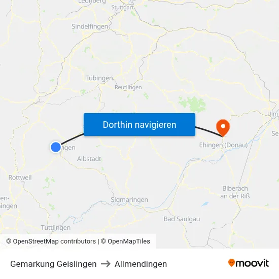Gemarkung Geislingen to Allmendingen map