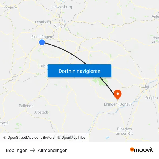 Böblingen to Allmendingen map