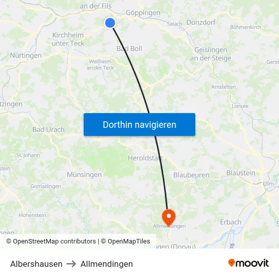 Albershausen to Allmendingen map