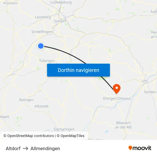 Altdorf to Allmendingen map