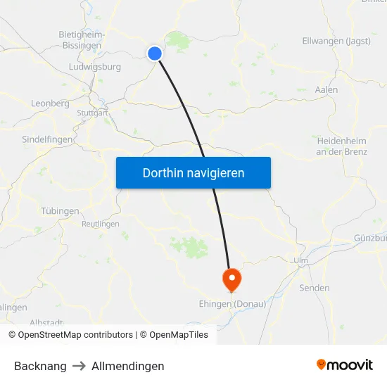 Backnang to Allmendingen map