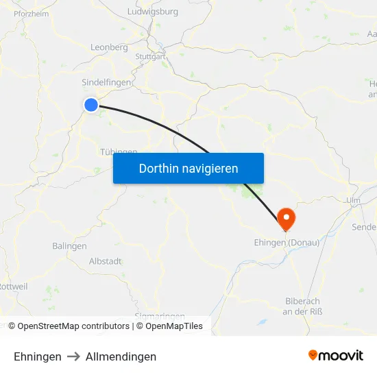 Ehningen to Allmendingen map