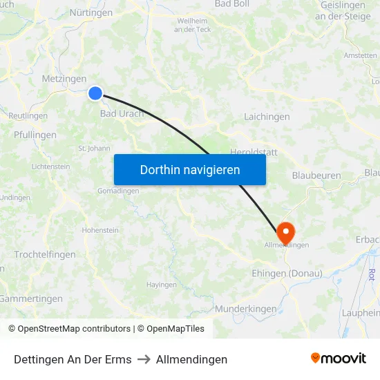 Dettingen An Der Erms to Allmendingen map