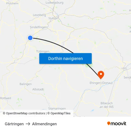 Gärtringen to Allmendingen map