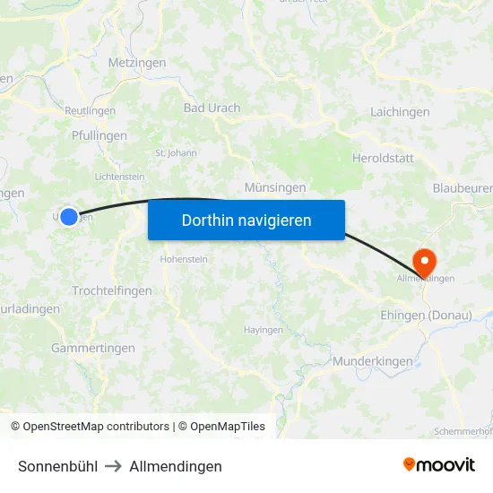 Sonnenbühl to Allmendingen map