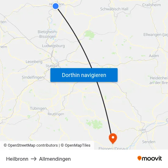 Heilbronn to Allmendingen map