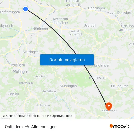 Ostfildern to Allmendingen map