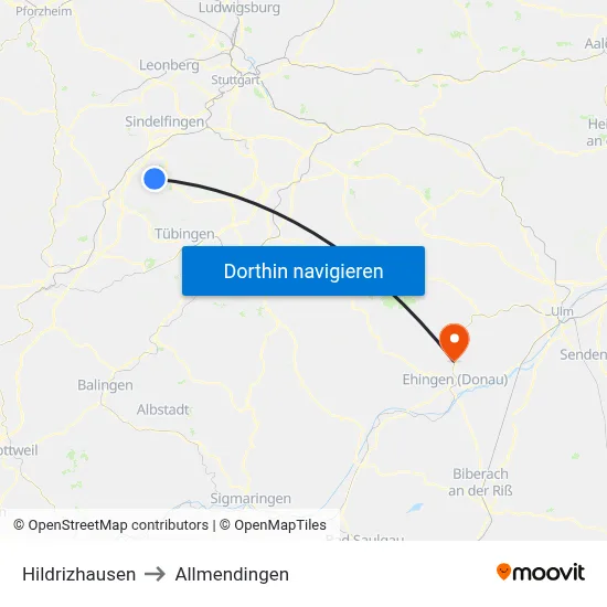Hildrizhausen to Allmendingen map