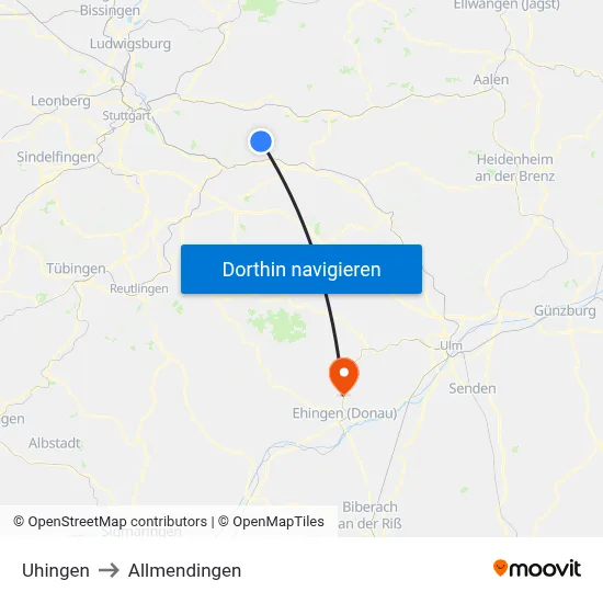 Uhingen to Allmendingen map