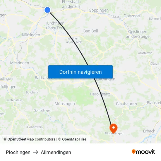 Plochingen to Allmendingen map