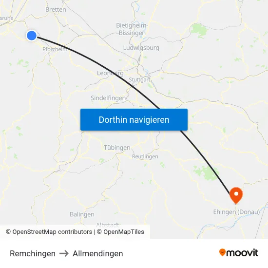Remchingen to Allmendingen map
