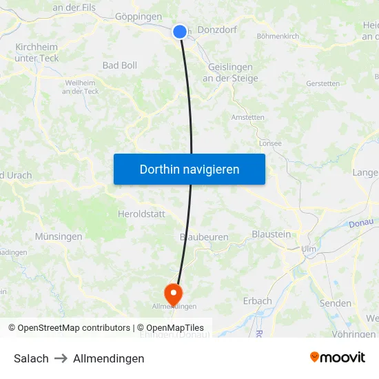 Salach to Allmendingen map