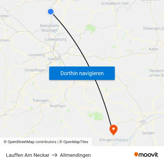 Lauffen Am Neckar to Allmendingen map