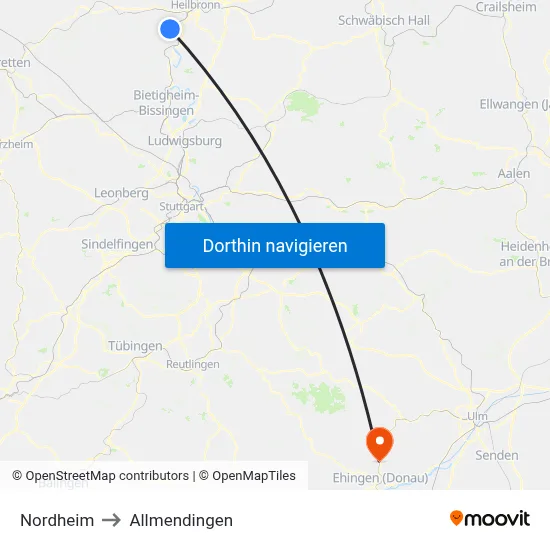 Nordheim to Allmendingen map