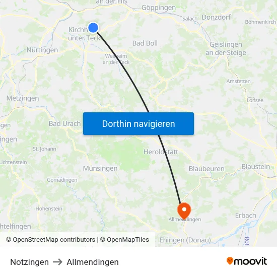 Notzingen to Allmendingen map