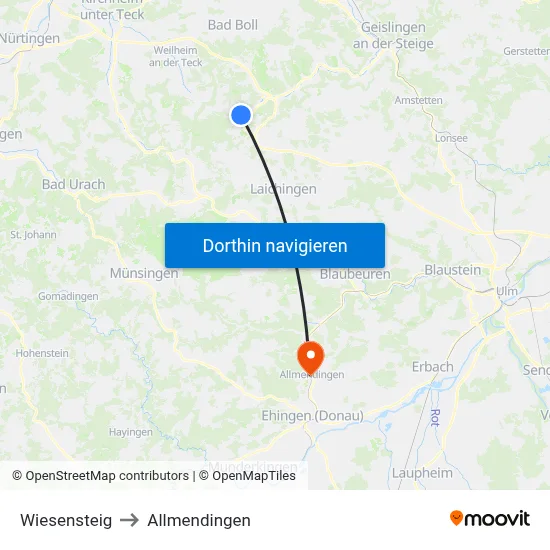 Wiesensteig to Allmendingen map