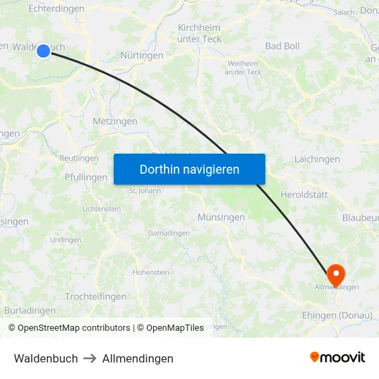 Waldenbuch to Allmendingen map