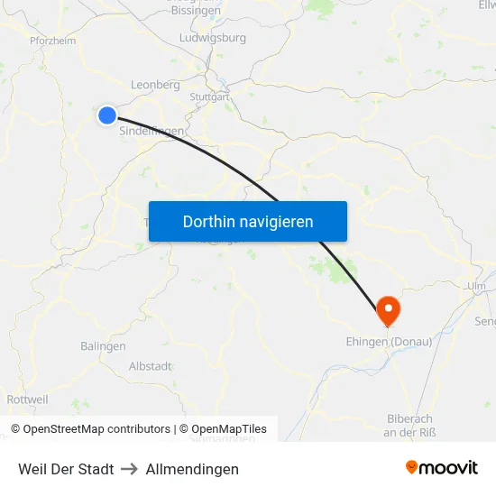 Weil Der Stadt to Allmendingen map