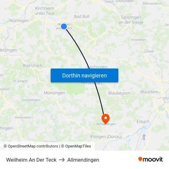 Weilheim An Der Teck to Allmendingen map