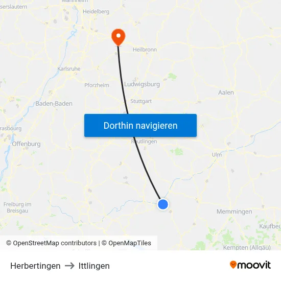 Herbertingen to Ittlingen map