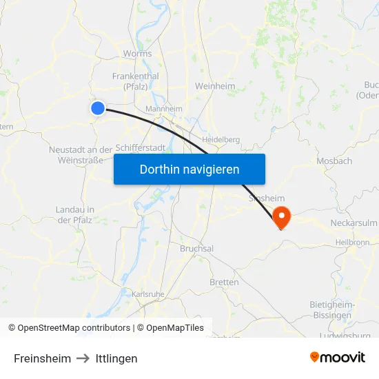 Freinsheim to Ittlingen map